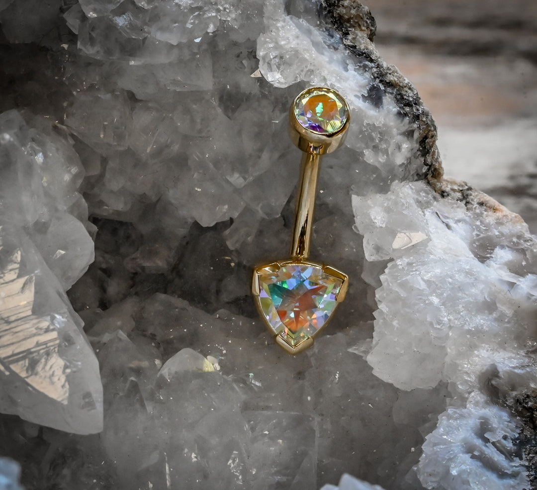 Yellow Gold & Mercury Mystic Topaz Trillion Navel Curve