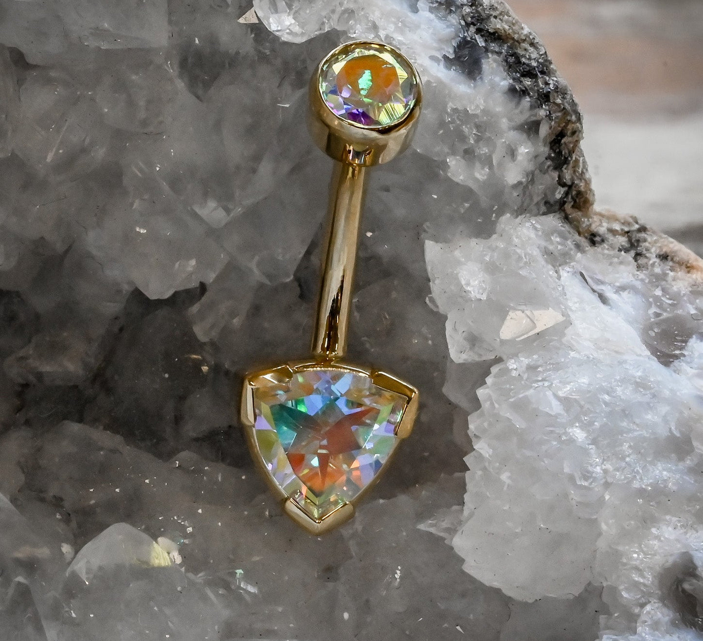 Yellow Gold & Mercury Mystic Topaz Trillion Navel Curve