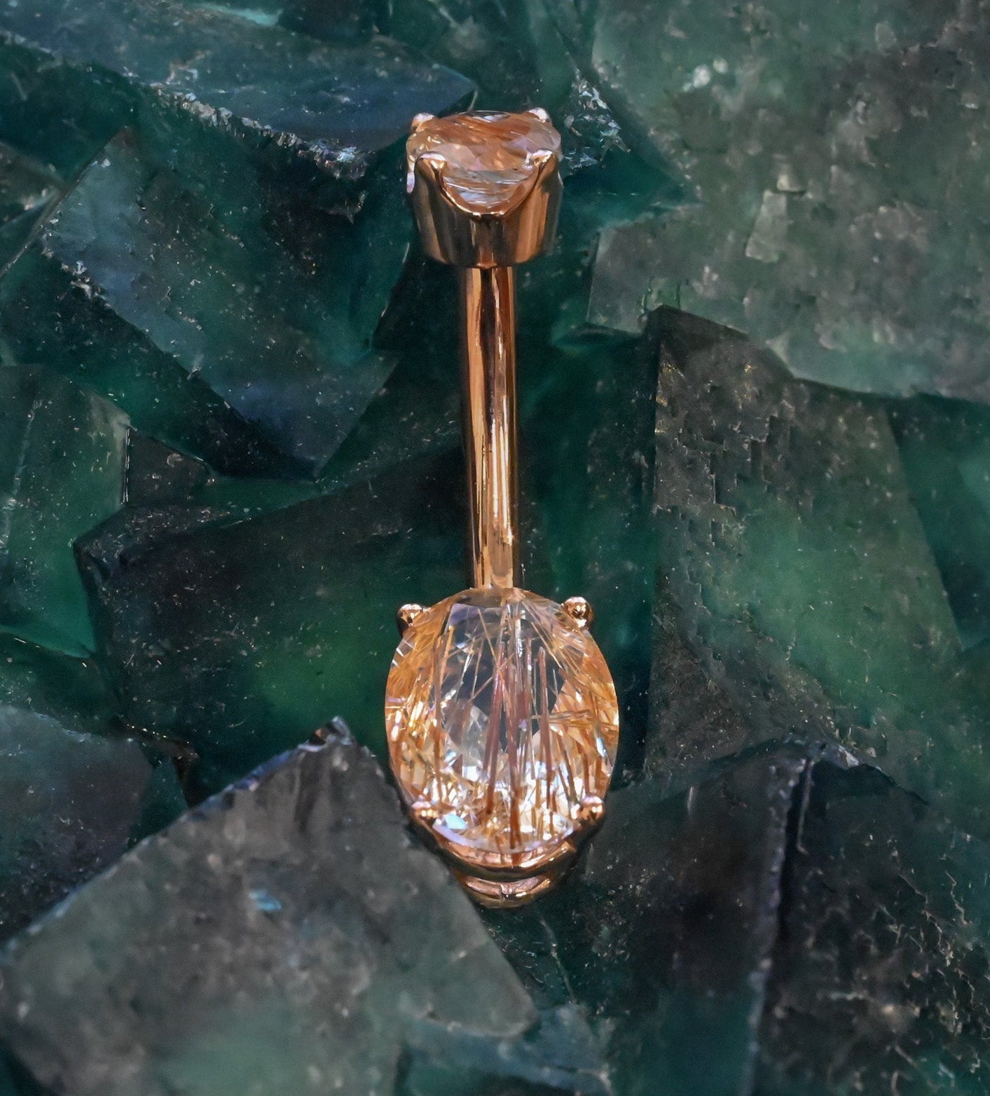 Rose Gold & Rutilated Quartz Navel Curve